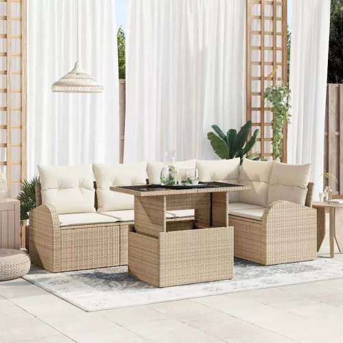 vidaXL Kerti Kanapé Szett 6 pcs Bézs 100 x 55 x 73 cm Poli rattan