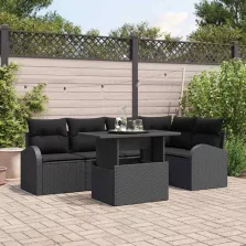   vidaXL Kerti Kanapé Szett 6 pcs Fekete 100 x 55 x 73 cm Poli rattan