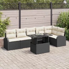   vidaXL Kerti Kanapé Szett 7 pcs Fekete 100 x 55 x 73 cm Poli rattan