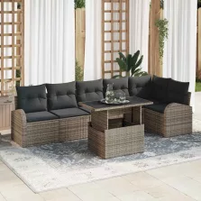   vidaXL Kerti Kanapé Szett 7 pcs Szürke 100 x 55 x 73 cm Poli rattan