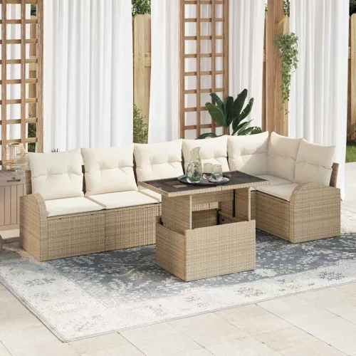 vidaXL Kerti Kanapé Szett 7 pcs Bézs 100 x 55 x 73 cm Poli rattan