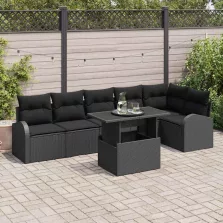   vidaXL Kerti Kanapé Szett 7 pcs Fekete 100 x 55 x 73 cm Poli rattan