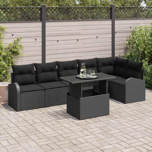 vidaXL Kerti Kanapé Szett 7 pcs Fekete 100 x 55 x 73 cm Poli rattan