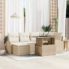   vidaXL Kerti Kanapé Szett tárolóval 7 pcs Bézs Poli rattan