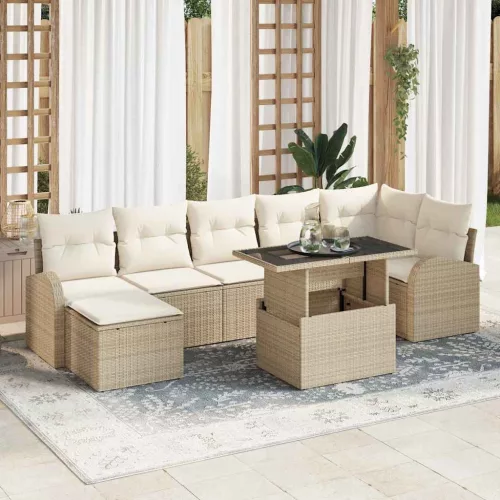 vidaXL Kerti Kanapé Szett tárolóval 8 pcs Bézs Poli rattan