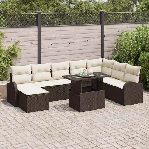 vidaXL Kerti Kanapé Szett tárolóval 9 pcs Barna Poli rattan
