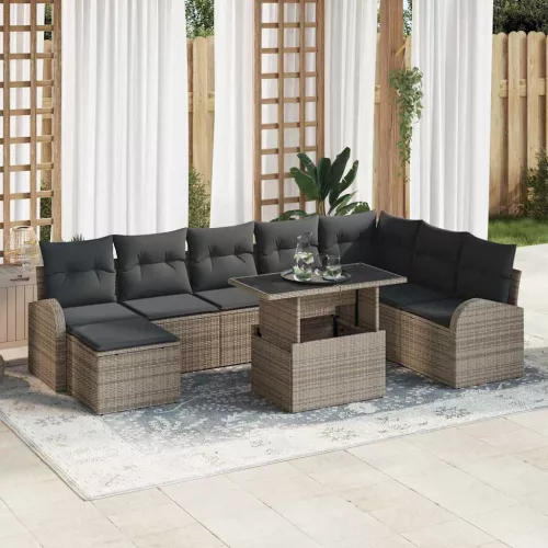 vidaXL Kerti Kanapé Szett tárolóval 9 pcs Szürke Poli rattan