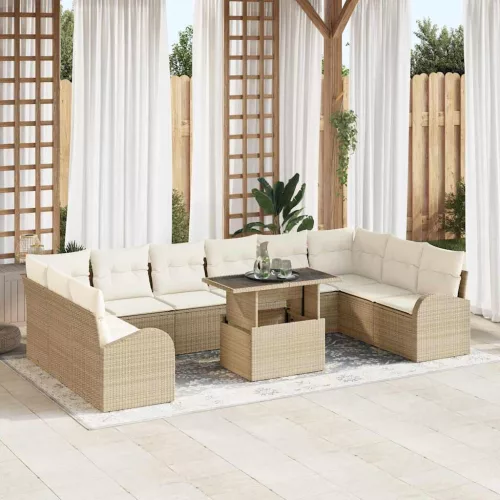 vidaXL Kerti Kanapé Szett párnával tárolóval 11 pcs Bézs Poli rattan