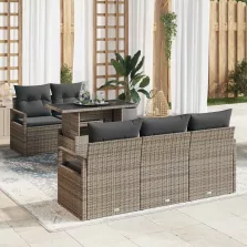   vidaXL Kerti Kanapé Szett tárolóval 6 pcs Szürke Poli rattan