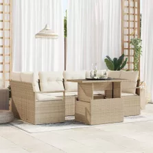   vidaXL Kerti Kanapé Szett tárolóval 7 pcs Bézs Poli rattan