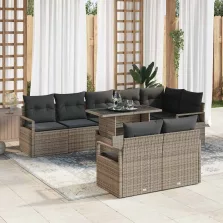   vidaXL Kerti Kanapé Szett tárolóval 9 pcs Szürke Poli rattan
