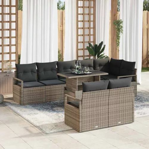 vidaXL Kerti Kanapé Szett tárolóval 9 pcs Szürke Poli rattan