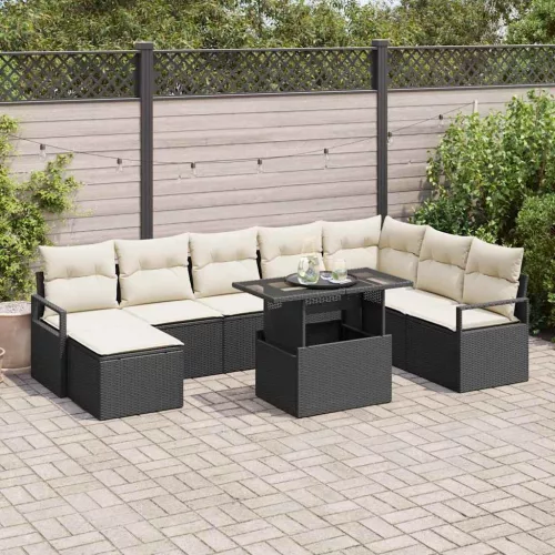 vidaXL Kerti Kanapé Szett tárolóval 9 pcs Fekete Poli rattan