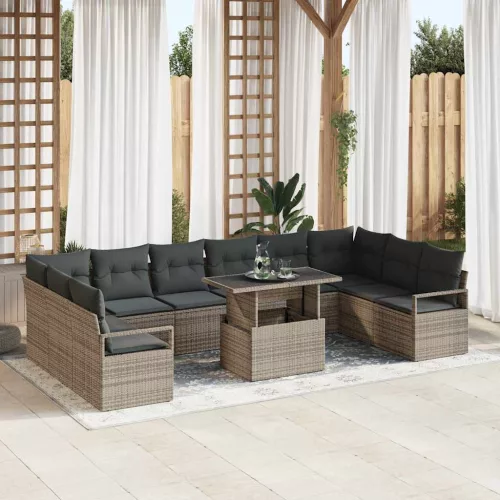 vidaXL Kerti Kanapé Szett tárolóval 11 pcs Szürke Poli rattan