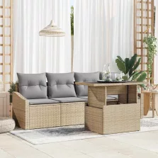   vidaXL Kerti Kanapé Szett tárolóval 5 pcs Bézs Poli rattan