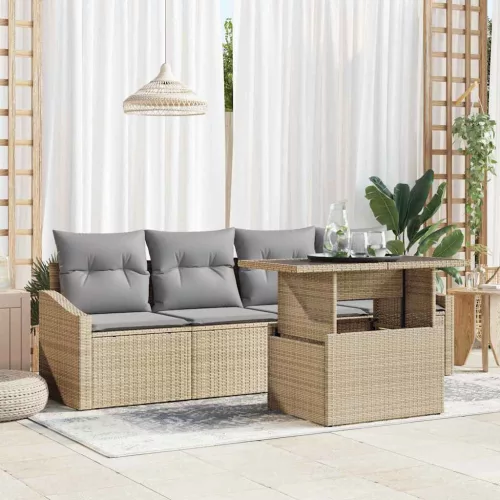 vidaXL Kerti Kanapé Szett tárolóval 5 pcs Bézs Poli rattan