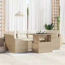   vidaXL Kerti Kanapé Szett tárolóval 7 pcs Bézs Poli rattan