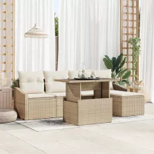   vidaXL Kerti Kanapé Szett párnával tárolóval 6 pcs Beige és krém