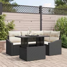   vidaXL Kerti Kanapé Szett 5 pcs Fekete és Krém 100 x 55 x 73 cm