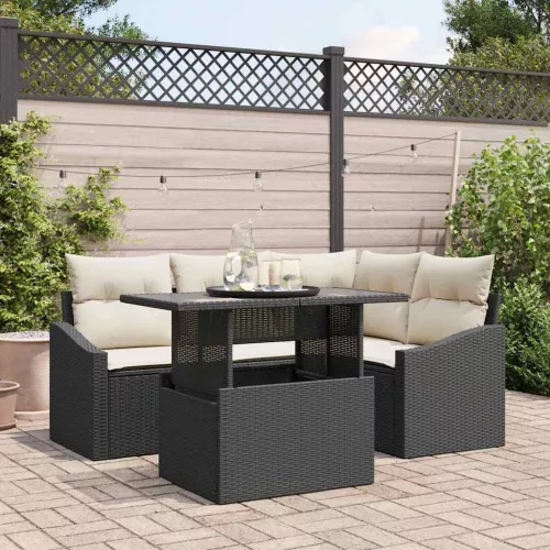 vidaXL Kerti Kanapé Szett 5 pcs Fekete és Krém 100 x 55 x 73 cm