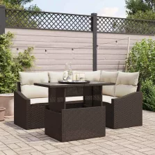   vidaXL Kerti Kanapé Szett 5 pcs Barna és Krém 100 x 55 x 73 cm