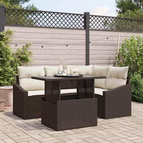 vidaXL Kerti Kanapé Szett 5 pcs Barna és Krém 100 x 55 x 73 cm