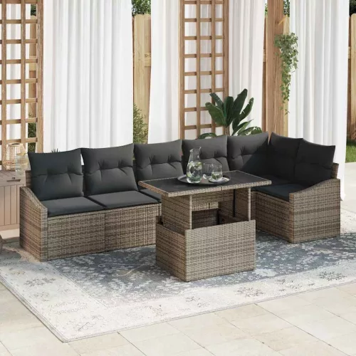 vidaXL Kerti Kanapé Szett 7 pcs Szürke polirattan & Porszórt acél