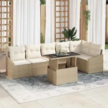   vidaXL Kerti Kanapé Szett 7 pcs Beige és krém 100 x 55 x 73 cm