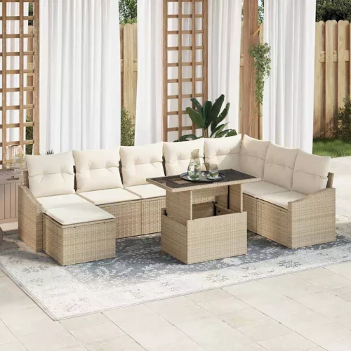 vidaXL Kerti Kanapé Szett párnával tárolóval 9 pcs Beige és krém