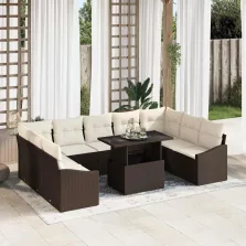   vidaXL Kerti Kanapé Szett 10 pcs Barna és Krém 100 x 55 x 73 cm