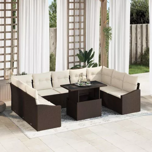 vidaXL Kerti Kanapé Szett 10 pcs Barna és Krém 100 x 55 x 73 cm