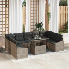   vidaXL Kerti Kanapé Szett 10 pcs Szürke polirattan & Porszórt acél