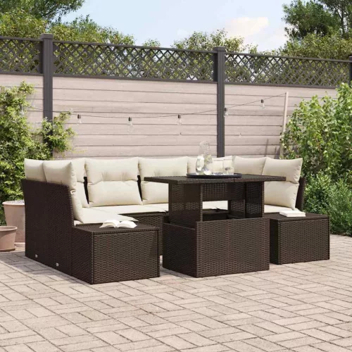 vidaXL Kerti Kanapé Szett 7 pcs Barna és Krém 100 x 55 x 73 cm
