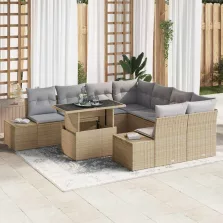   vidaXL Kerti Kanapé Szett párnával 9 pcs Beige és Világosszürke