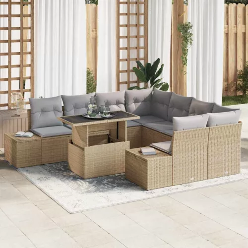 vidaXL Kerti Kanapé Szett párnával 9 pcs Beige és Világosszürke