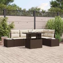   vidaXL Kerti Kanapé Szett tárolóval 6 pcs Barna Poli rattan
