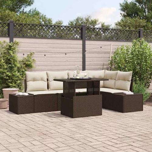 vidaXL Kerti Kanapé Szett tárolóval 6 pcs Barna Poli rattan
