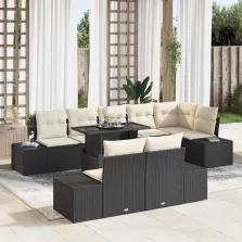  vidaXL Kerti Kanapé Szett tárolóval 9 pcs Fekete Poli rattan