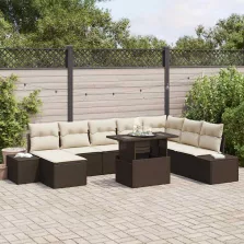   vidaXL Kerti Kanapé Szett tárolóval 9 pcs Barna Poli rattan