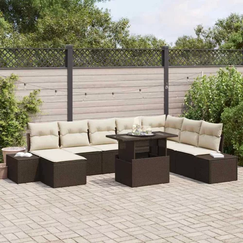 vidaXL Kerti Kanapé Szett tárolóval 9 pcs Barna Poli rattan