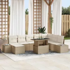   vidaXL Kerti Kanapé Szett tárolóval 9 pcs Bézs Poli rattan