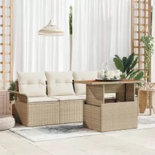   vidaXL Kerti Kanapé Szett tárolóval 5 pcs Bézs Poli rattan
