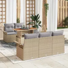   vidaXL Kerti Kanapé Szett tárolóval 6 pcs Bézs Poli rattan