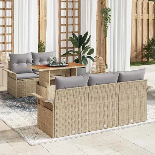 vidaXL Kerti Kanapé Szett tárolóval 6 pcs Bézs Poli rattan