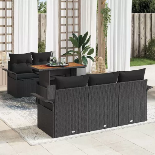 vidaXL Kerti Kanapé Szett tárolóval 6 pcs Fekete Poli rattan