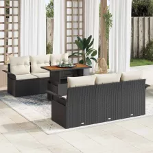   vidaXL Kerti Kanapé Szett tárolóval 7 pcs Fekete Poli rattan