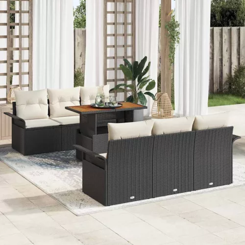 vidaXL Kerti Kanapé Szett tárolóval 7 pcs Fekete Poli rattan