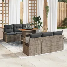   vidaXL Kerti Kanapé Szett tárolóval 7 pcs Szürke Poli rattan