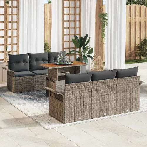 vidaXL Kerti Kanapé Szett tárolóval 7 pcs Szürke Poli rattan