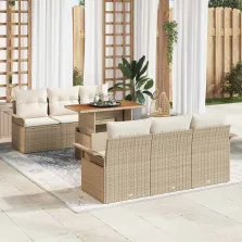   vidaXL Kerti Kanapé Szett tárolóval 7 pcs Bézs Poli rattan